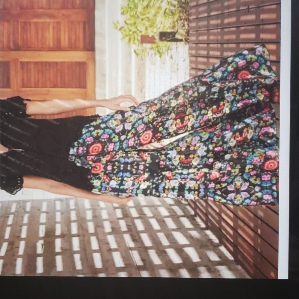 Johnny Was Black Floral Wide Leg Pants